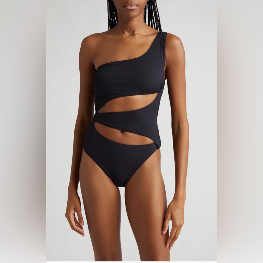 K.NGSLEY Naomi Slashed One-Piece Swimsuit, Medium, Black, $295